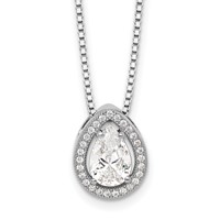 Brilliant Embers Sterling Silver Rhodium-plated 28 Stone Halo Micro Pavé CZ Teardrop Necklace with 2 Inch Extender, 18" view 1