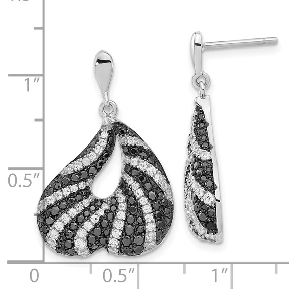 Brilliant Embers Sterling Silver Black & Clear CZ Fancy Dangle Earrings