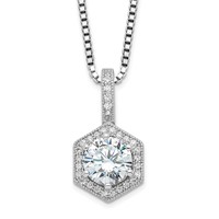 Brilliant Embers Sterling Silver Rhodium-plated 31 Stone Micro Pavé CZ Hexagon Necklace with 2 Inch Extender, 18" view 1