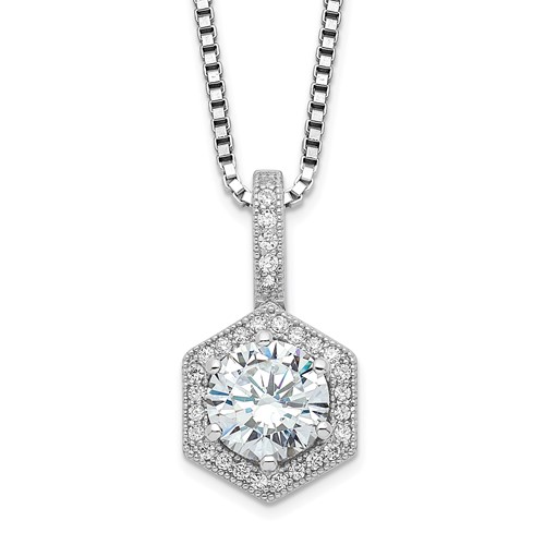 Brilliant Embers Sterling Silver Rhodium-plated 31 Stone Micro Pavé CZ Hexagon Necklace with 2 Inch Extender, 18"