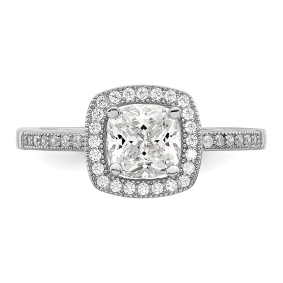 Brilliant Embers Sterling Silver Rhodium-plated 37 Stone Halo Micro Pavé CZ Ring