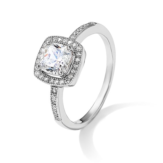 Brilliant Embers Sterling Silver Rhodium-plated 37 Stone Halo Micro Pavé CZ Ring