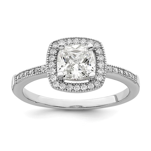 Brilliant Embers Sterling Silver Rhodium-plated 37 Stone Halo Micro Pavé CZ Ring