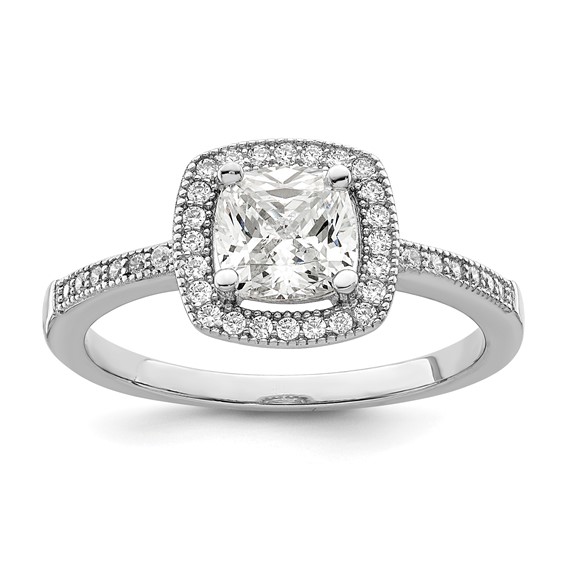 Brilliant Embers Sterling Silver Rhodium-plated 37 Stone Halo Micro Pavé CZ Ring