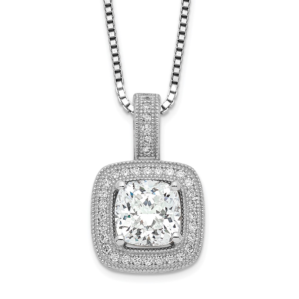 Brilliant Embers Sterling Silver Rhodium-plated 35 Stone Halo Micro Pavé CZ Necklace with 2 Inch Extender, 18"