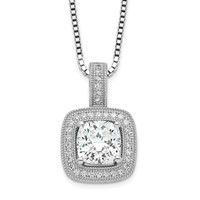 Brilliant Embers Sterling Silver Rhodium-plated 35 Stone Halo Micro Pavé CZ Necklace with 2 Inch Extender, 18" view 1
