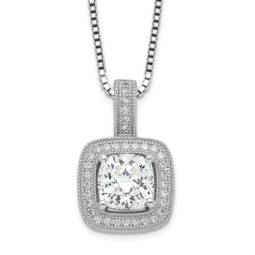 Brilliant Embers Sterling Silver Rhodium-plated 35 Stone Halo Micro Pavé CZ Necklace with 2 Inch Extender, 18"
