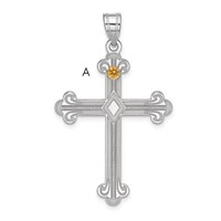Sterling Silver Rh-plt 14K Bezel Crystal Family Cross Pendant view 3