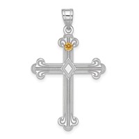 Sterling Silver Rh-plt 14K Bezel Crystal Family Cross Pendant view 1