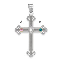 Sterling Silver Rh-plt 14K Bezel Crystal Family Cross Pendant view 3