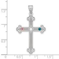Sterling Silver Rh-plt 14K Bezel Crystal Family Cross Pendant view 2