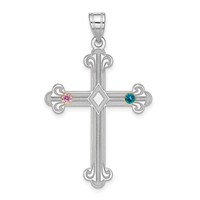 Sterling Silver Rh-plt 14K Bezel Crystal Family Cross Pendant view 1