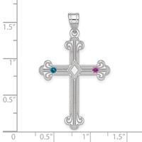 Sterling Silver Rh-plt Crystal Family Cross Pendant view 3