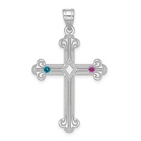 Sterling Silver Rh-plt Crystal Family Cross Pendant view 2