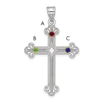 Sterling Silver Rh-plt 14K Bezel Crystal Family Cross Pendant view 1