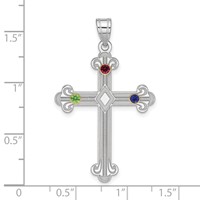 Sterling Silver Rh-plt 14K Bezel Crystal Family Cross Pendant view 3