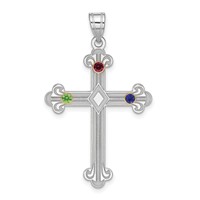 Sterling Silver Rh-plt 14K Bezel Crystal Family Cross Pendant view 2
