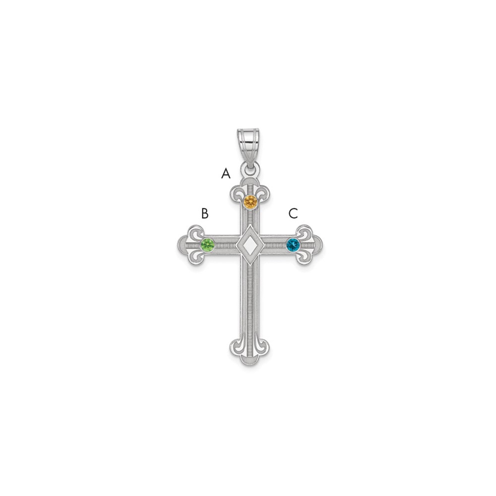 Sterling Silver Rh-plt Crystal Family Cross Pendant