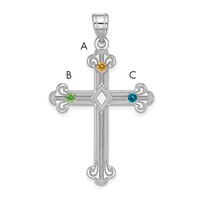 Sterling Silver Rh-plt Crystal Family Cross Pendant view 1