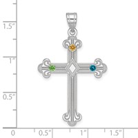 Sterling Silver Rh-plt Crystal Family Cross Pendant view 3