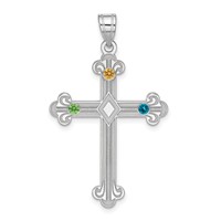 Sterling Silver Rh-plt Crystal Family Cross Pendant view 2