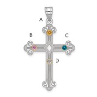 Sterling Silver Rh-plt 14K Bezel Crystal Family Cross Pendant view 3