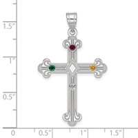 Sterling Silver Rh-plt Crystal Family Cross Pendant view 3