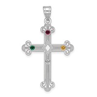Sterling Silver Rh-plt Crystal Family Cross Pendant view 2