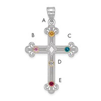 Sterling Silver Rh-plt 14K Bezel Crystal Family Cross Pendant view 3