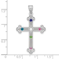 Sterling Silver Rh-plt Crystal Family Cross Pendant view 3