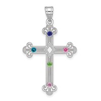 Sterling Silver Rh-plt Crystal Family Cross Pendant view 2