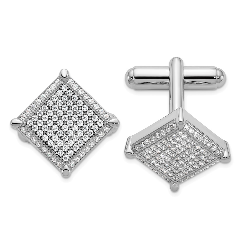 Brilliant Embers Sterling Silver Rhodium-plated 192 Stone Micro Pavé CZ Cufflinks