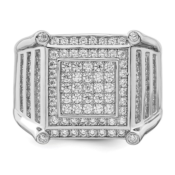 Brilliant Embers Sterling Silver Rhodium-plated 109 Stone Micro Pavé CZ Men's Ring