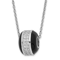 True Fire Sterling Silver Black Enamel & CZ Bead Necklace view 1