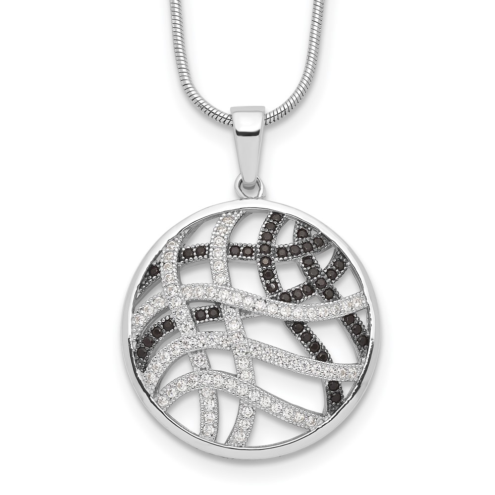Brilliant Embers Sterling Silver Rhodium-plated 118 Stone Micro Pavé Black and White CZ Necklace with 2 Inch Extender, 18"