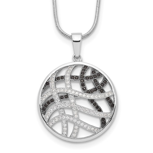 Brilliant Embers Sterling Silver Rhodium-plated 118 Stone Micro Pavé Black and White CZ Necklace with 2 Inch Extender, 18"