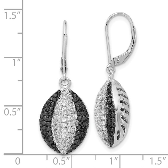 Brilliant Embers Sterling Silver Black & Clear CZ Leverback Earrings