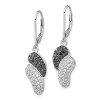 Sterling Silver Black & Clear CZ Leverback Dangle Earrings view 2