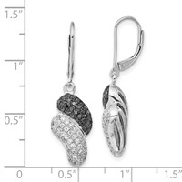 Sterling Silver Black & Clear CZ Leverback Dangle Earrings view 3