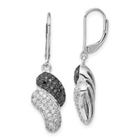Sterling Silver Black & Clear CZ Leverback Dangle Earrings view 1