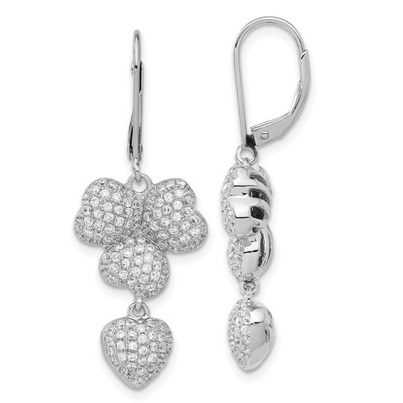 Brilliant Embers Sterling Silver CZ Heart Clover Leverback Earrings