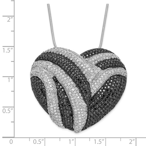 Sterling Silver Black & Clear CZ Brilliant Embers Heart Necklace