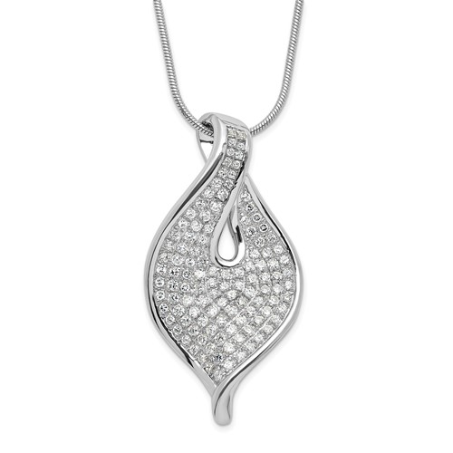 Sterling Silver Polished CZ Necklace with Ext, 2"