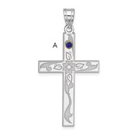 Sterling Silver Rh-plt 14K Bezel Crystal Family Cross Pendant view 3