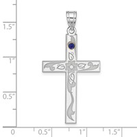 Sterling Silver Rh-plt 14K Bezel Crystal Family Cross Pendant view 2