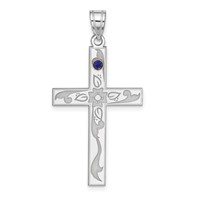 Sterling Silver Rh-plt 14K Bezel Crystal Family Cross Pendant view 1