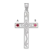 Sterling Silver Rh-plt 14K Bezel Crystal Family Cross Pendant view 3