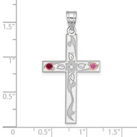 Sterling Silver Rh-plt 14K Bezel Crystal Family Cross Pendant view 2