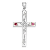 Sterling Silver Rh-plt 14K Bezel Crystal Family Cross Pendant view 1