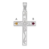 Sterling Silver Rh-plt Crystal Family Cross Pendant view 1